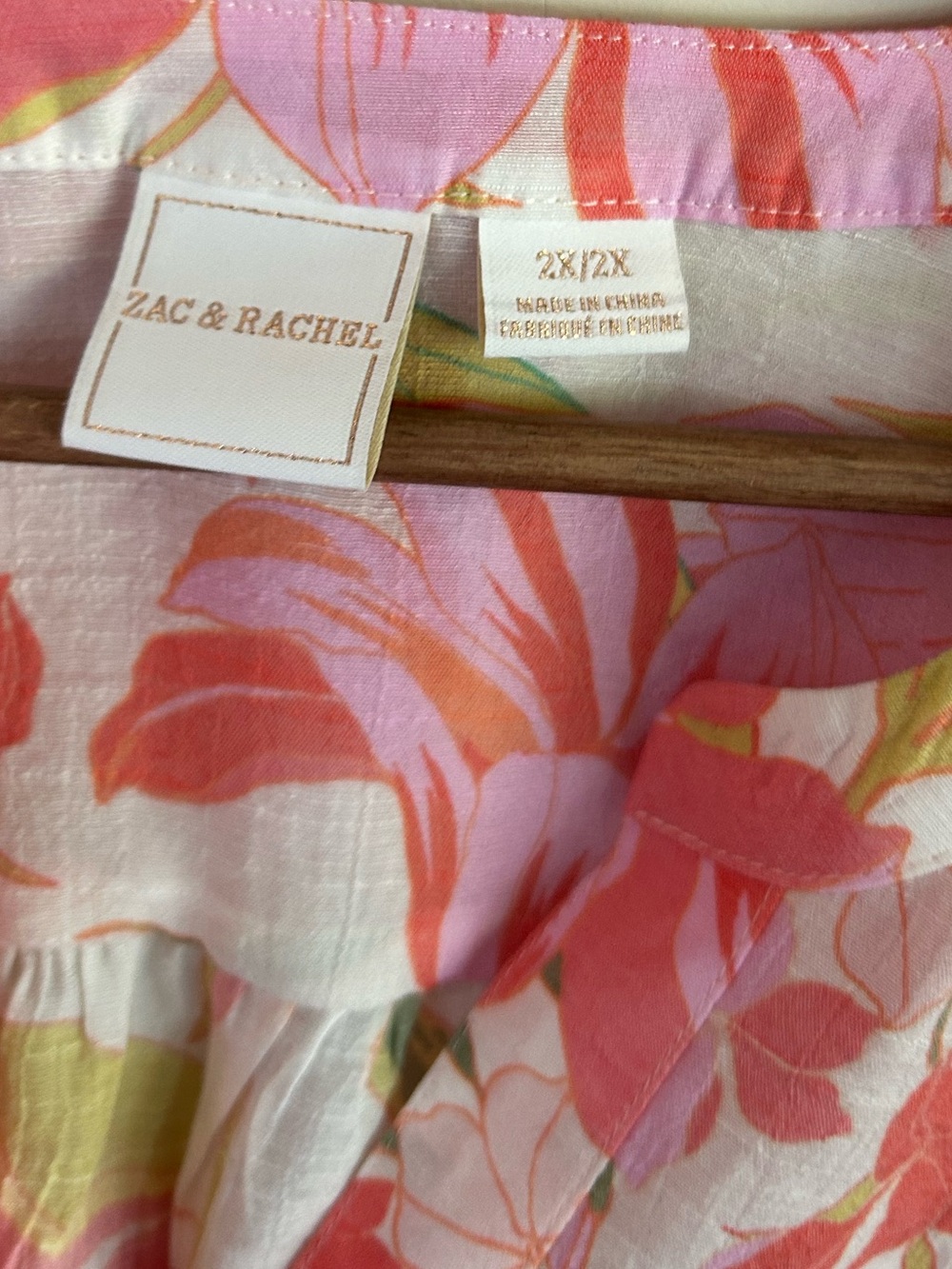 ▶️ Zac & Rachel Floral Blouse Women’s 2X Pink Button Front Roll Tab Sleeve Plus - Picture 4 of 11